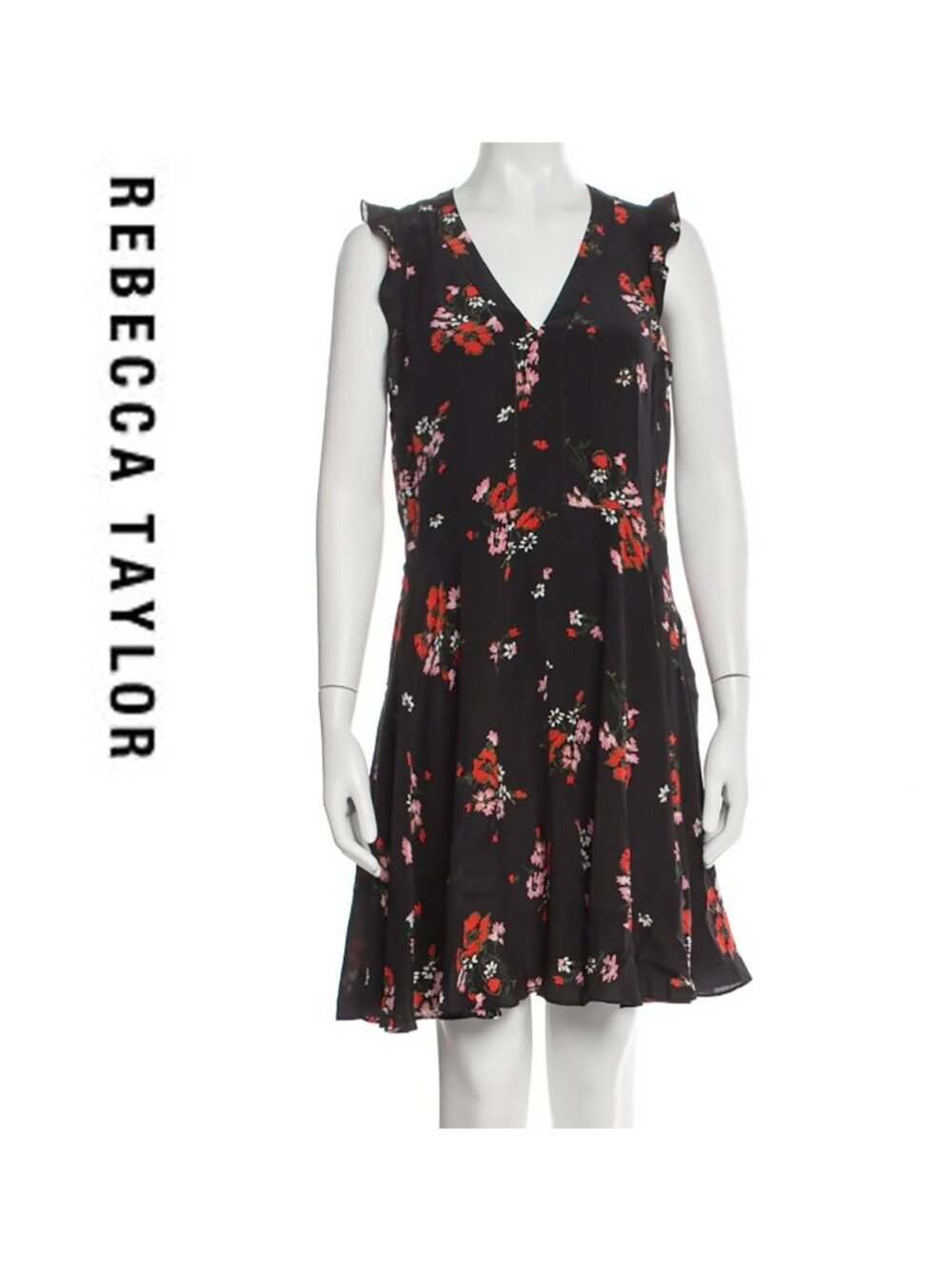 Rebecca Taylor Marguerite Silk Floral V-Neck Mini Dress, size 10